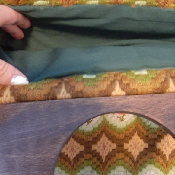 1960s 1970s Large Vintage Boho Woven Wool Rose Pattern Tote Bag with Wooden Hand - Picture 3 of 3